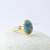 Copper Turquoise Ring, Copper Blue Turquoise 10x14mm Oval Sterling Silver Ring, Zig Zag Bezel Ring, Gemstone Ring, Gift For Her